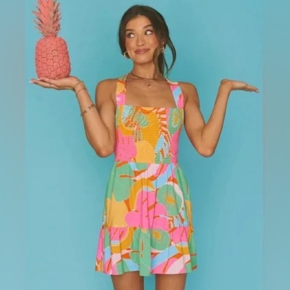 Show Me Your MuMu Dresses & Skirts - Show Me Your MuMu Pink Green Yellow Mini Dress